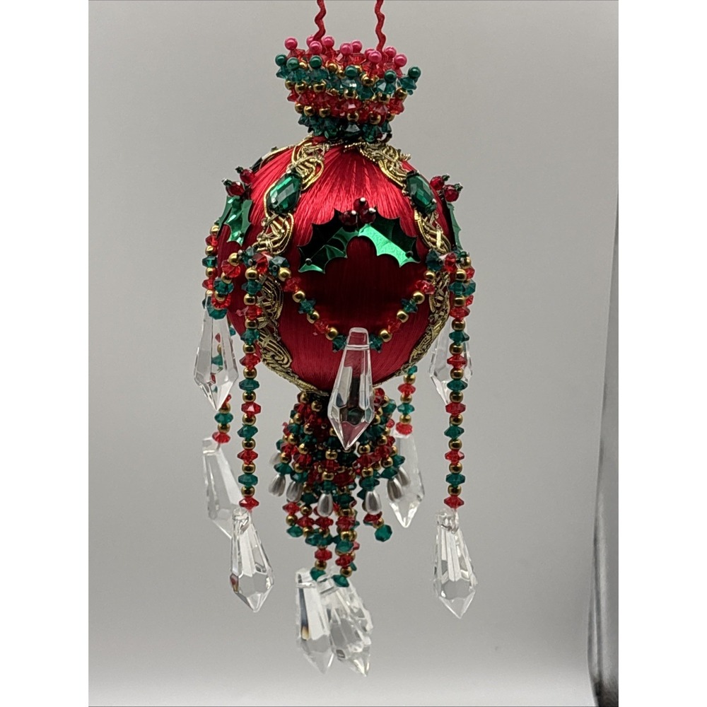 Vintage PUSHPIN  ORNAMENT Sequin Bead Ornate Christmas Tree Handmade Bling